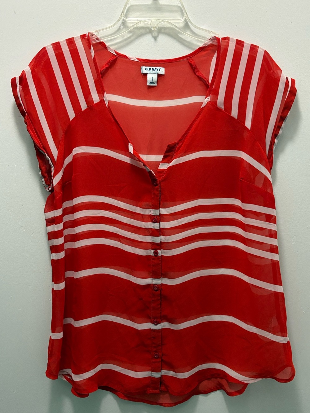 Old Navy Red and White Striped Button-Front Blouse